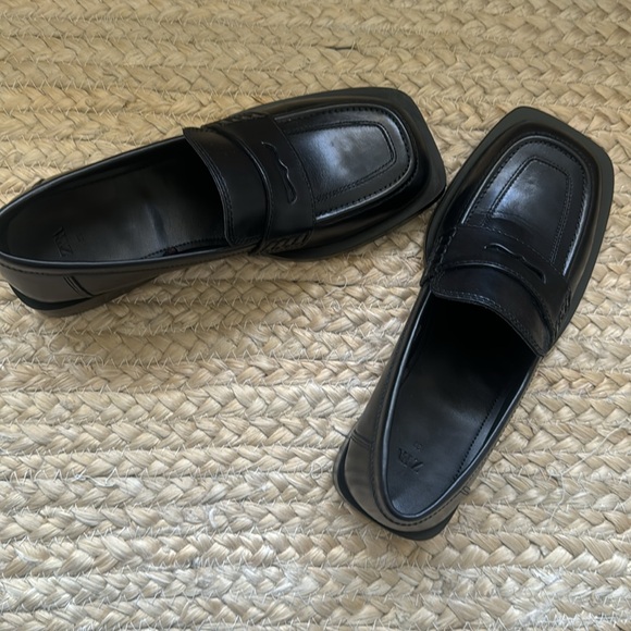 Zara Square Toe Leather Loafers Size 6.5(37) - Picture 12 of 12